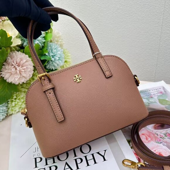 TORY BURCH EMERSON DOME SATCHEL IN MOOSE